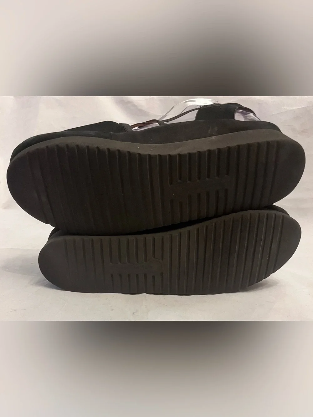 L'Amour Des Pieds Adelais Black Peep-Toe Wedge Sandals with Double Straps